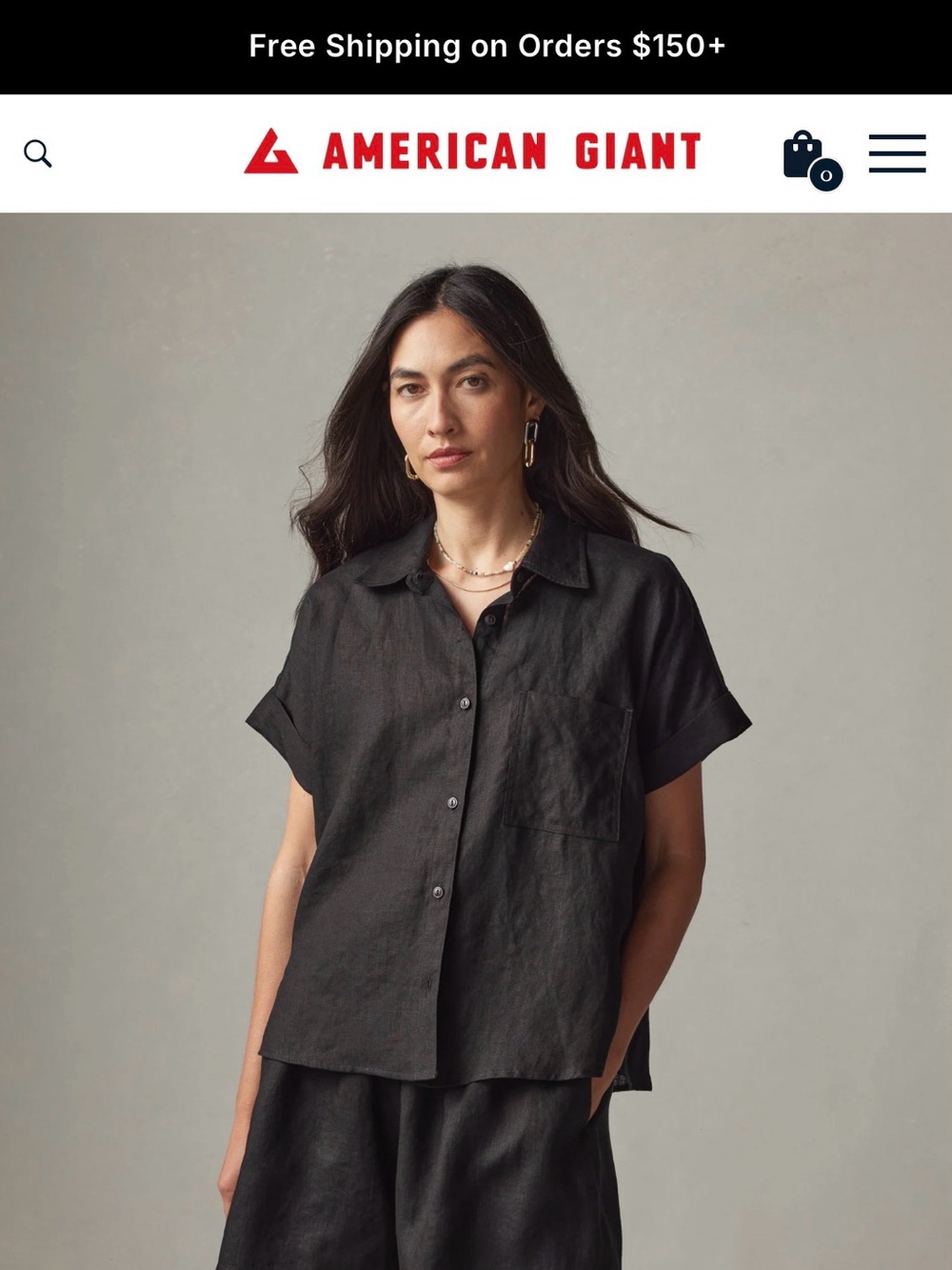 American Giant Washed Indigo Short Sleeve Button-Down Shirt, Linen